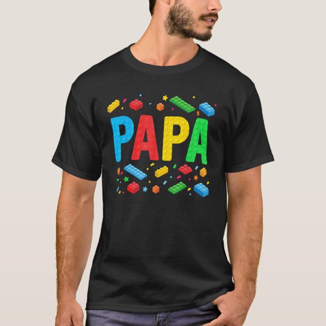 Papa Master Builder Building Bricks Blocks Family  T-Shirt (Front)