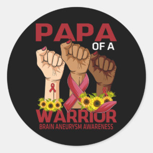 Papa Of A Warrior Brain Aneurysm Awareness Sunflow Classic Round Sticker
