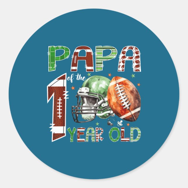 Papa Of The 1 Year Old Football Lover 1st Birthday Classic Round Sticker (Front)