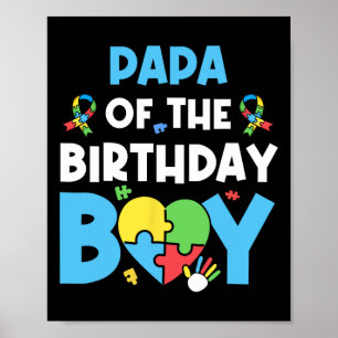 Papa Of The Birthday Boy Autism Awareness Puzzle H Poster