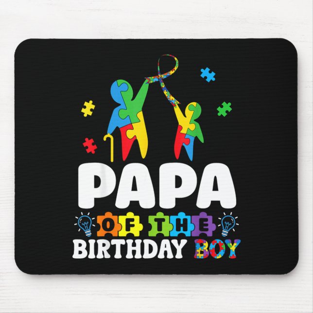 Papa Of The Birthday Boy Autism Awareness Support  Mouse Mat (Front)