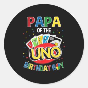 Papa Of The Birthday Boy Uno Game B-day Family Par Classic Round Sticker