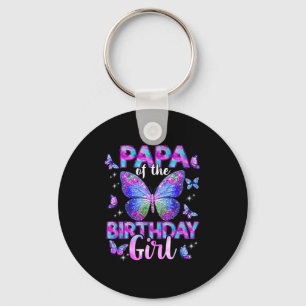 Papa of the birthday girl butterfly family key ring