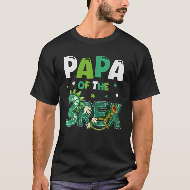 Papa of the Three Rex Birthday Dinosaur Family Mat T-Shirt (Front)