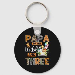 Papa Of The Wild And Three 3rd Birthday Boy Safari Key Ring