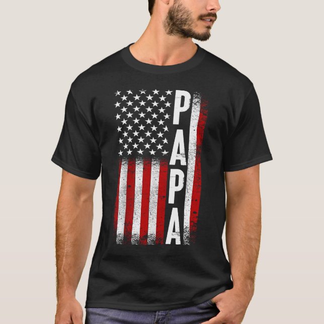 Papa Patriotic American USA Flag Best Papa Ever T-Shirt (Front)