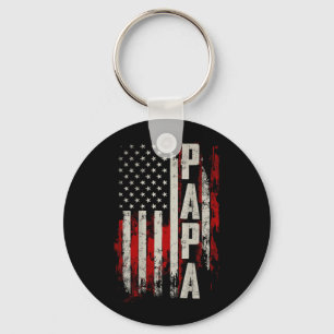 PAPA Patriotic Grandpa American Flag Fathers Day Key Ring