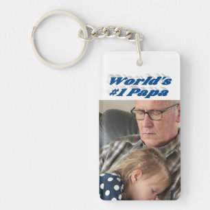 Papa photo with sea blue text key ring