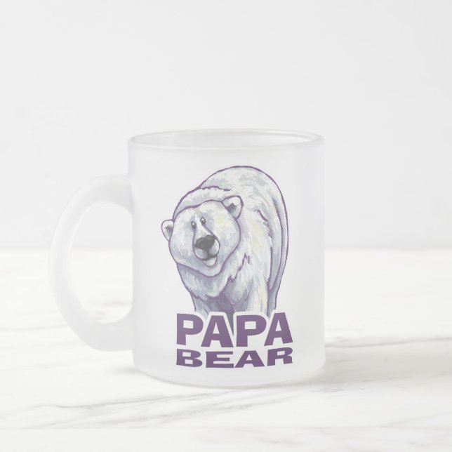 Papa Polar Bear Frosted Glass Coffee Mug (Left)