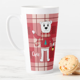 Papa Polar Bear Red Plaid Holiday Latte Mug