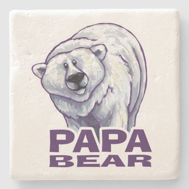 Papa Polar Bear Stone Coaster (Front)