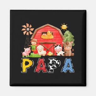 Papa Red Farm Cow Birthday Boy Matching Family Par Magnet