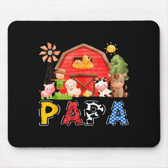 Papa Red Farm Cow Birthday Boy Matching Family Par Mouse Mat (Front)