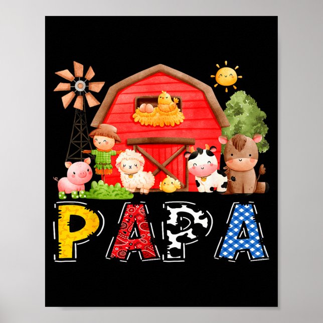 Papa Red Farm Cow Birthday Boy Matching Family Par Poster (Front)