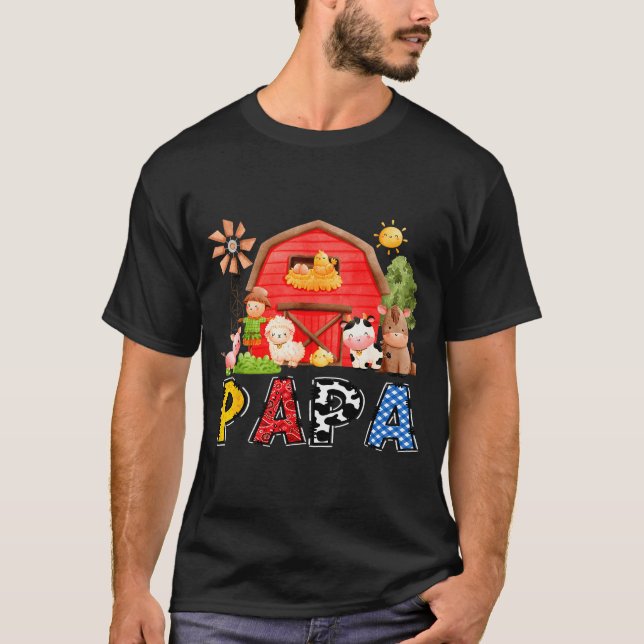 Papa Red Farm Cow Birthday Boy Matching Family Par T-Shirt (Front)