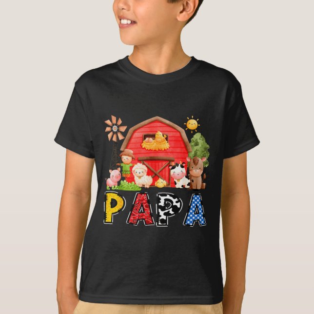 Papa Red Farm Cow Birthday Boy Matching Family Par T-Shirt (Front)