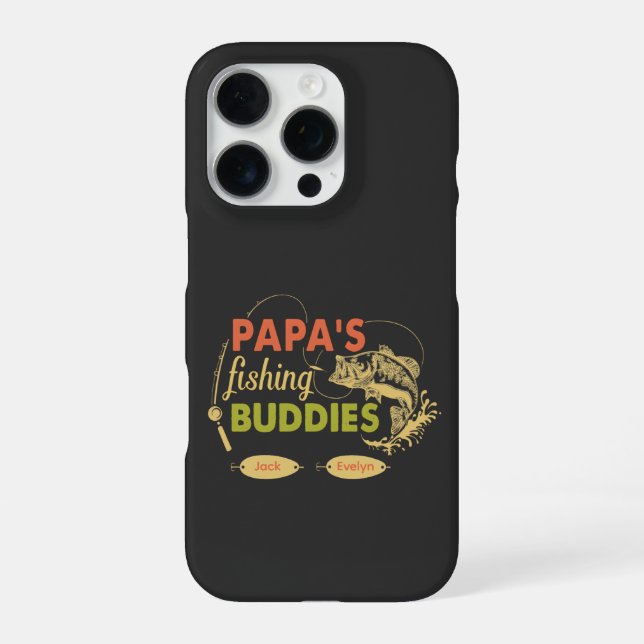 Papa’s Fishing Buddies Personalized grandkids Name iPhone Case (Back)