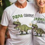 Papa-saurus Grandpa Dinosaur Kids Birthday Party T-Shirt<br><div class="desc">This super cute Papa-saurus men's unisex t-shirt, designed to match kid's birthday years 1-5, matching family dino designs, is the perfect Grandpa tee to wear at at your little one's fun Jurassic dinosaur theme birthday party - great family photo keepsake moment! Design features a roaring t-rex dinosaur cartoon wearing a...</div>