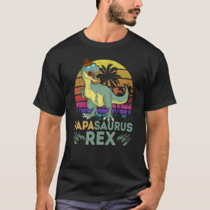 Papa Saurux Rex Dinosaur Retro Sunset Palm Tree Fa T-Shirt
