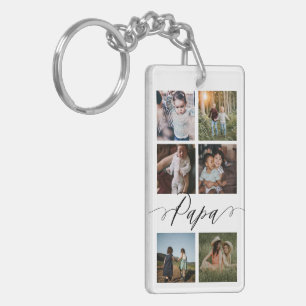 Papa Script   Grandchildren Photo Grid Collage Key Ring