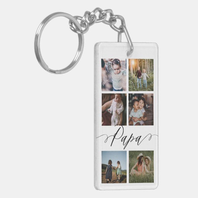 Papa Script | Grandchildren Photo Grid Collage Key Ring (Front Left)