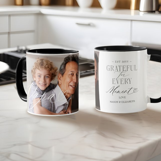 Papa Script Heart Grateful for Every Moment Photo Mug (Papa Script Heart Grateful for Every Moment Photo Mug)