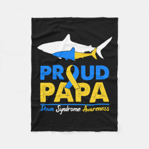 Papa Shark Down Syndrome Awareness Day Ribbon Dad Fleece Blanket