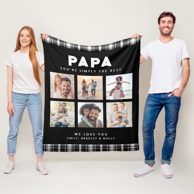 Papa Simply The Best Photo Collage Personalised Fleece Blanket (In Situ)