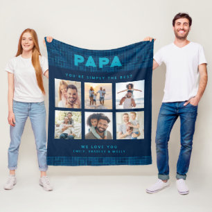 Papa Six Photo Personalised Keepsake Gift Fleece Blanket