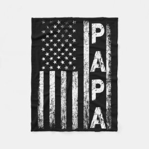 Papa Vintage American Flag Father's Day 4th Of Jul Fleece Blanket