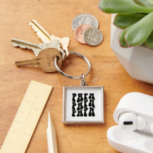 Papa Wavy Black And White Father's Day Gift Key Ring
