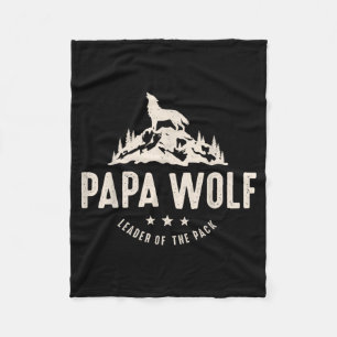 Papa Wolf Fathers Day Dad Daddy Cute Animal Family Fleece Blanket
