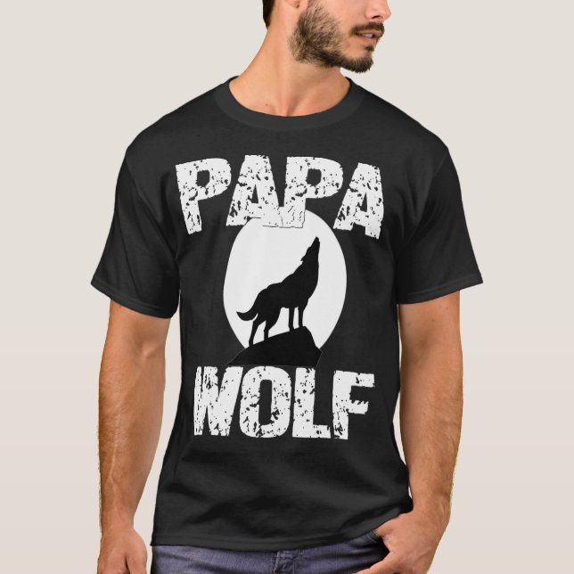 Papa Wolf  Matching Family Tribe Wolves Moon Dad T-Shirt (Front)