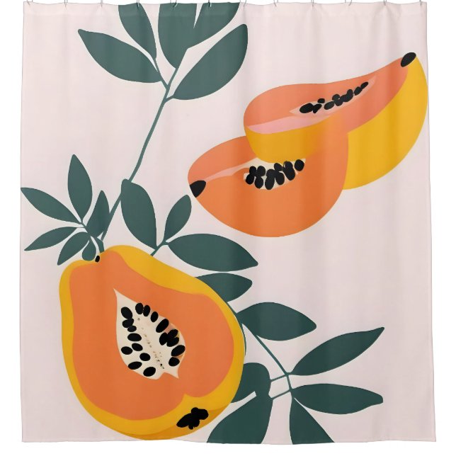 PAPA-YAY! Tropical Fruit Papaya Shower Curtain (Front)