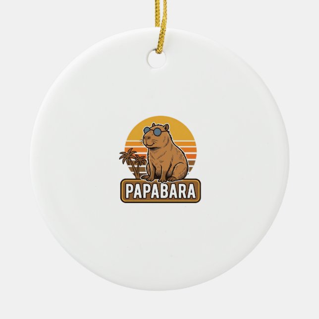 PAPABARA Retro Capybara Dad Vector Design_1 Ceramic Tree Decoration (Front)
