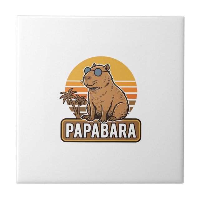 PAPABARA Retro Capybara Dad Vector Design_1 Tile (Front)