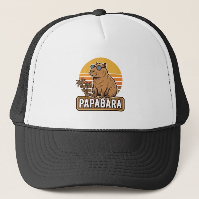 PAPABARA Retro Capybara Dad Vector Design_1 Trucker Hat (Front)
