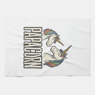 Papacorn Unicorn Dad Vintage Engraving T-Shirt Des Tea Towel
