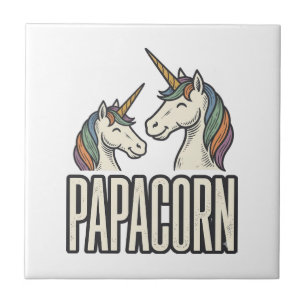Papacorn Unicorn Dad Vintage Engraving T-Shirt Des Tile