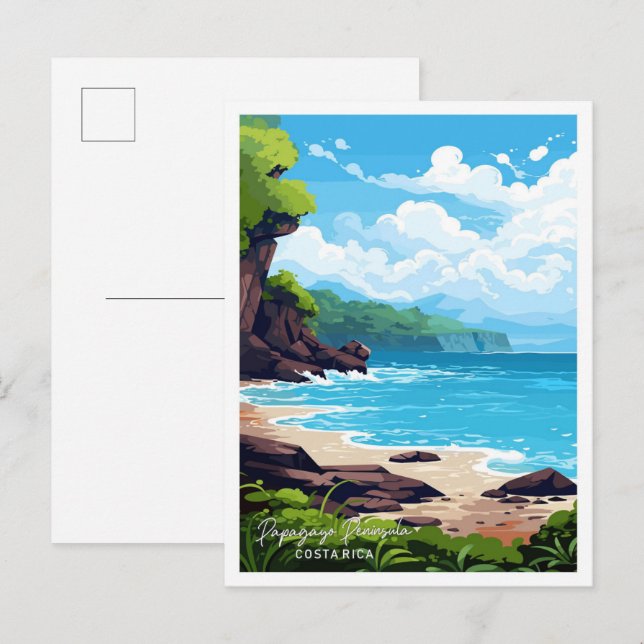 Papagayo Peninsula Costa Rica Travel illustration Postcard (Front/Back)