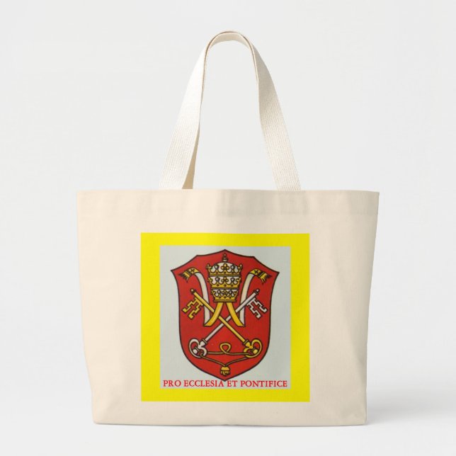 PAPAL TRADITIONAL ROMAN CATHOLIC COAT OF ARMS POPE LARGE TOTE BAG (Front)