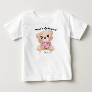 Papa's Cuddlebug with Baby Name Cute Brown Bear T-Shirt