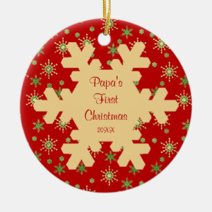 Papa's First Christmas Red Snowflake Ornament