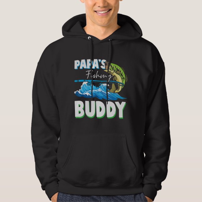Papas Fishing Buddy Dad And Children Angler Hobby Hoodie (Front)