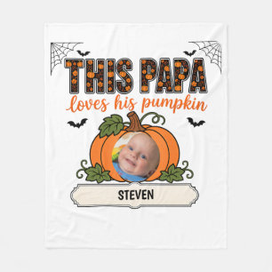 Papa's Little Pumpkin 1 Grandchild Name Halloween Fleece Blanket