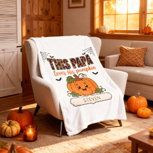 Papa's Little Pumpkin 1 Grandchild Name Halloween Fleece Blanket