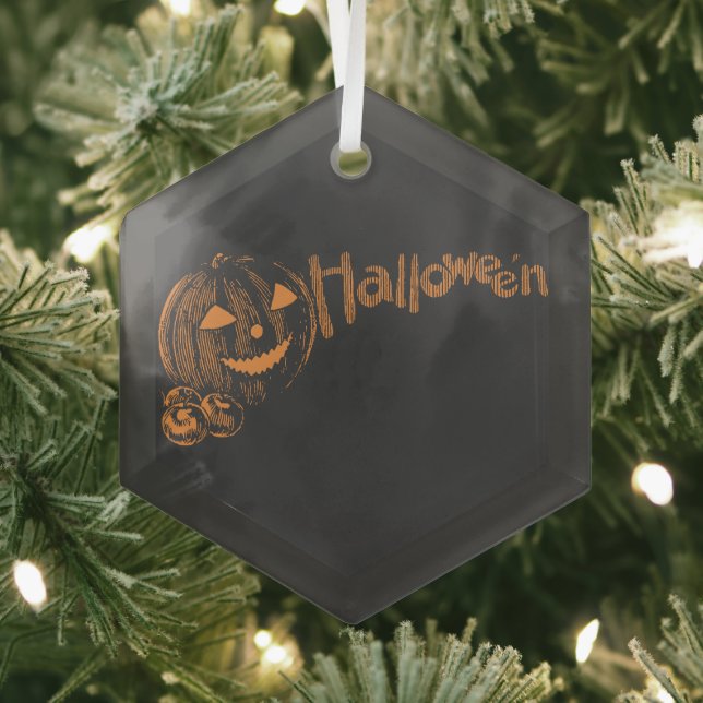 Papa's Posse of Halloween Jack o Lanterns  Glass Tree Decoration (Insitu)