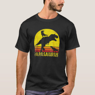 Papasaurus Dinosaur 2 Kids Fathers Day Funny For T-Shirt