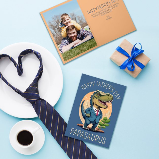 Papasaurus Dinosaur Cartoon Father's Day Holiday Card (Creator Uploaded)