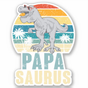 Papasaurus Dinosaur Retro Sunset Tropical Dad